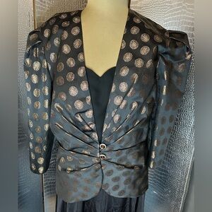 Justin David Vintage Black and Gold Polka Dot Blazer